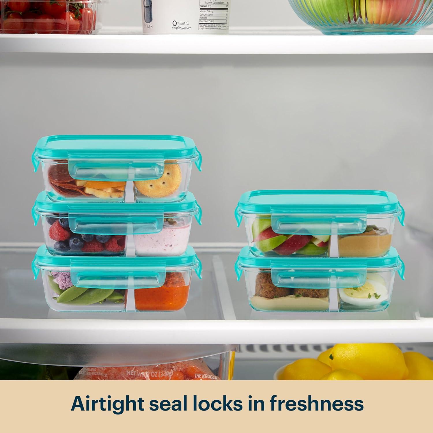 image:imagePyrex Glass MealBox 5Pack 4 Cup Divided Compartments with Locking Lids For Meal Prepping and Portioning BPA Free Microwave Dishwasher Safe23 Cup