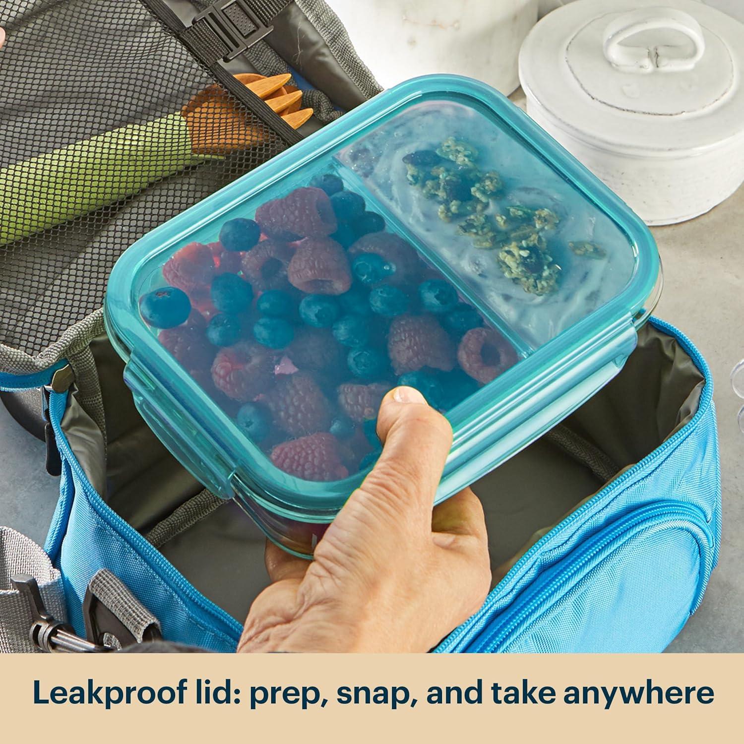 image:imagePyrex Glass MealBox 5Pack 4 Cup Divided Compartments with Locking Lids For Meal Prepping and Portioning BPA Free Microwave Dishwasher Safe23 Cup