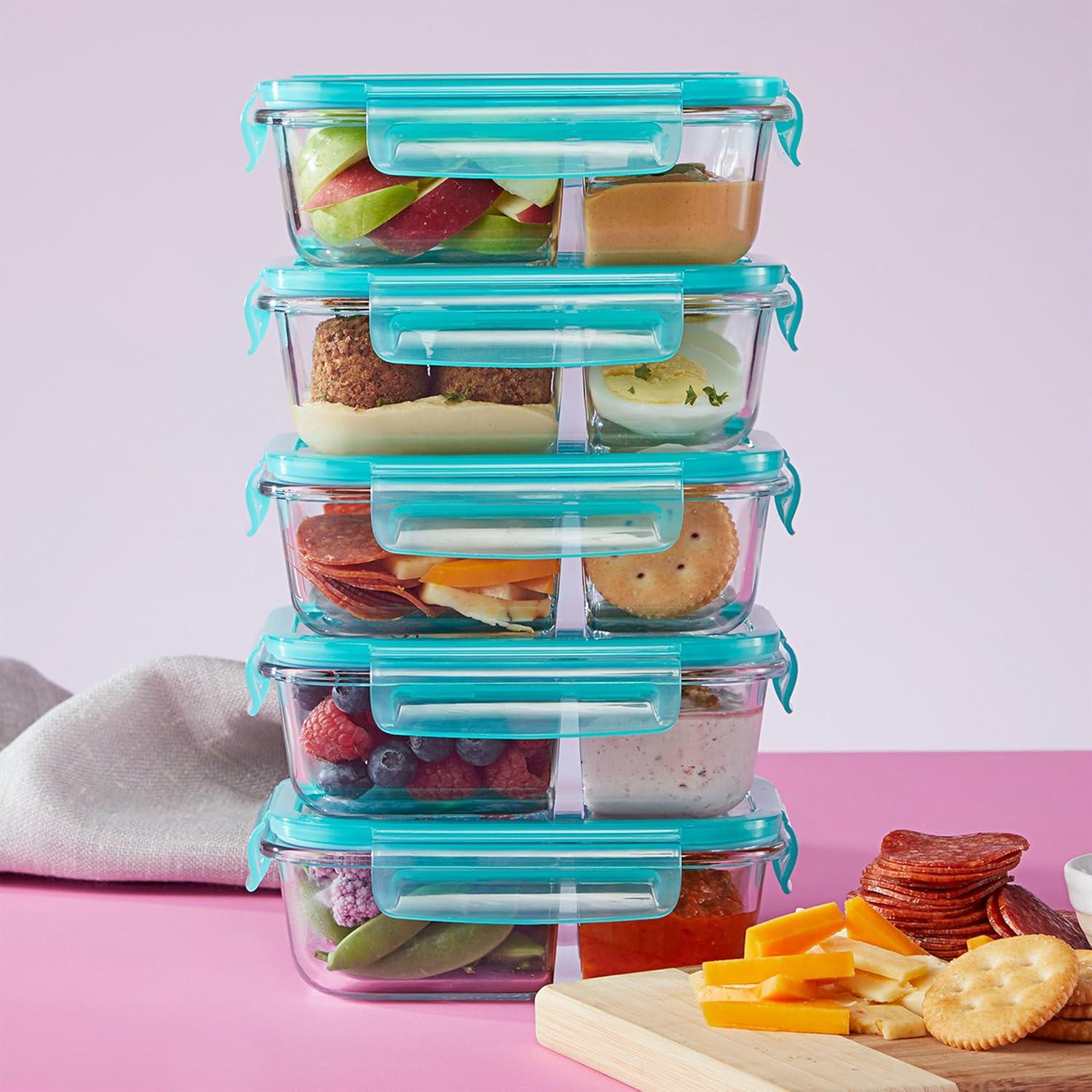 image:imagePyrex Glass MealBox 5Pack 4 Cup Divided Compartments with Locking Lids For Meal Prepping and Portioning BPA Free Microwave Dishwasher Safe23 Cup