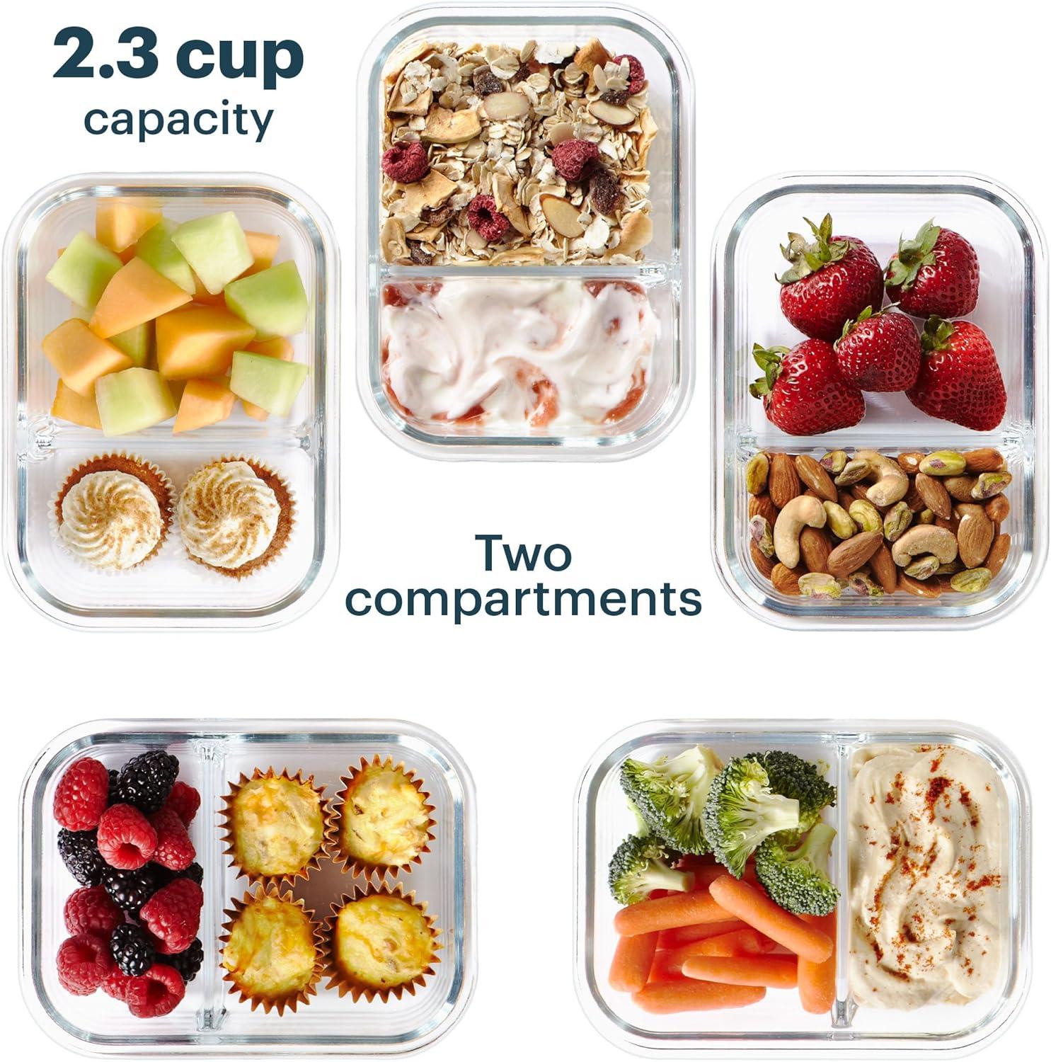 image:imagePyrex Glass MealBox 5Pack 4 Cup Divided Compartments with Locking Lids For Meal Prepping and Portioning BPA Free Microwave Dishwasher Safe23 Cup