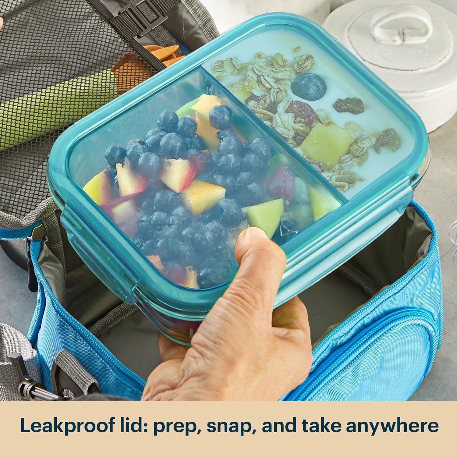 image:imagePyrex Glass MealBox 5Pack 4 Cup Divided Compartments with Locking Lids For Meal Prepping and Portioning BPA Free Microwave Dishwasher Safe4 Cup