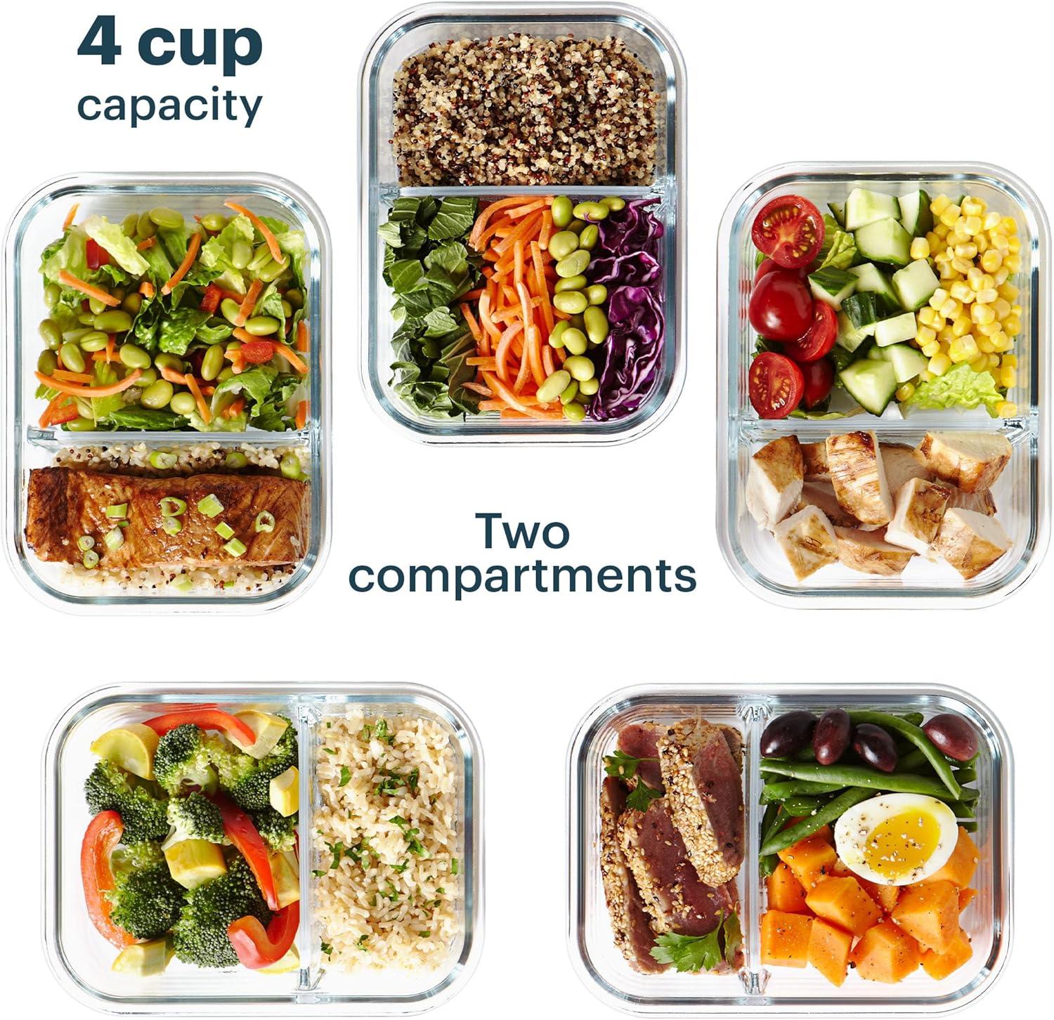 image:imagePyrex Glass MealBox 5Pack 4 Cup Divided Compartments with Locking Lids For Meal Prepping and Portioning BPA Free Microwave Dishwasher Safe4 Cup