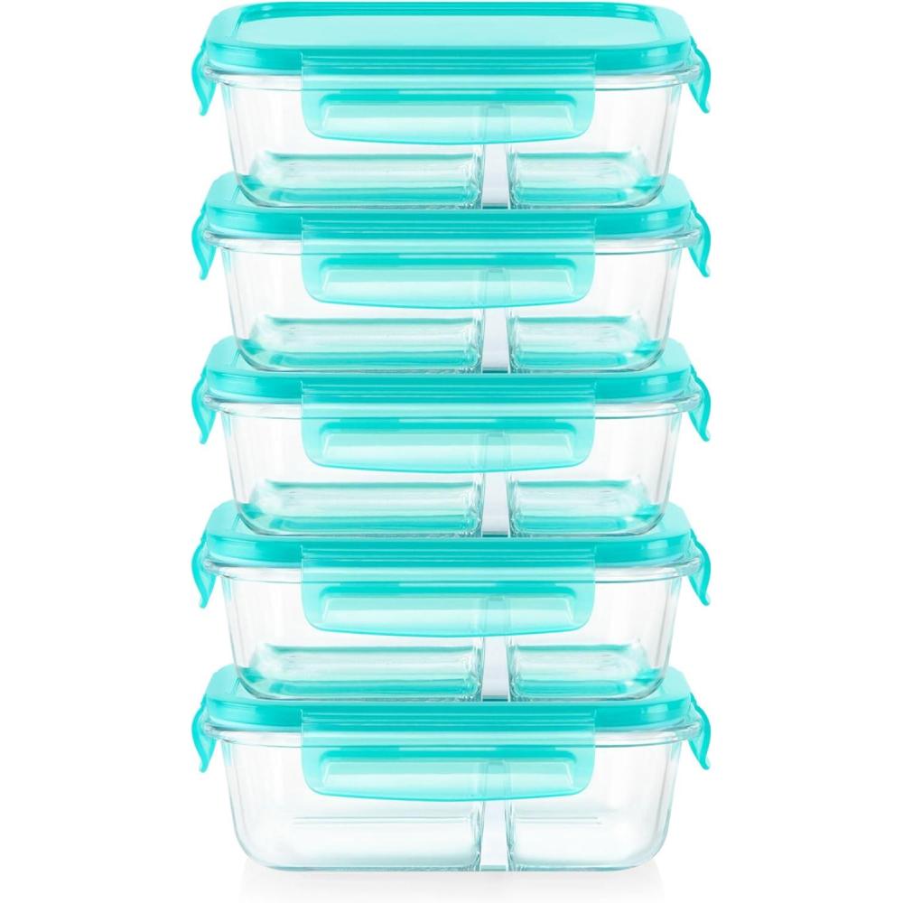 image:imagePyrex Glass MealBox 5Pack 4 Cup Divided Compartments with Locking Lids For Meal Prepping and Portioning BPA Free Microwave Dishwasher Safe23 Cup