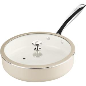 Pyrex 10-Inch Fry Pan Ceramic Cookware with Stainless Steel Handle, Healthy Nonstick Ceramic Coating, Induction Compatible Stainless Steel, PFAS Lead Cadmium BPA Free(Deep Fry Pan)