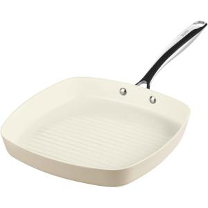 Pyrex 10-Inch Fry Pan Ceramic Cookware with Stainless Steel Handle, Healthy Nonstick Ceramic Coating, Induction Compatible Stainless Steel, PFAS Lead Cadmium BPA Free(Grill Pan)