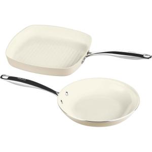 Pyrex 7-Piece Ceramic Cookware Set, Pots and Pans with Lids & Stainless Steel Handles, Healthy Nonstick Ceramic Coating, Induction Compatible Stainless Steel, PFAS Lead Cadmium BPA Free(2 Piece)