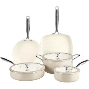 Pyrex 7-Piece Ceramic Cookware Set, Pots and Pans with Lids & Stainless Steel Handles, Healthy Nonstick Ceramic Coating, Induction Compatible Stainless Steel, PFAS Lead Cadmium BPA Free(8 Piece)