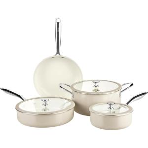 Pyrex 7-Piece Ceramic Cookware Set, Pots and Pans with Lids & Stainless Steel Handles, Healthy Nonstick Ceramic Coating, Induction Compatible Stainless Steel, PFAS Lead Cadmium BPA Free(7 Piece)