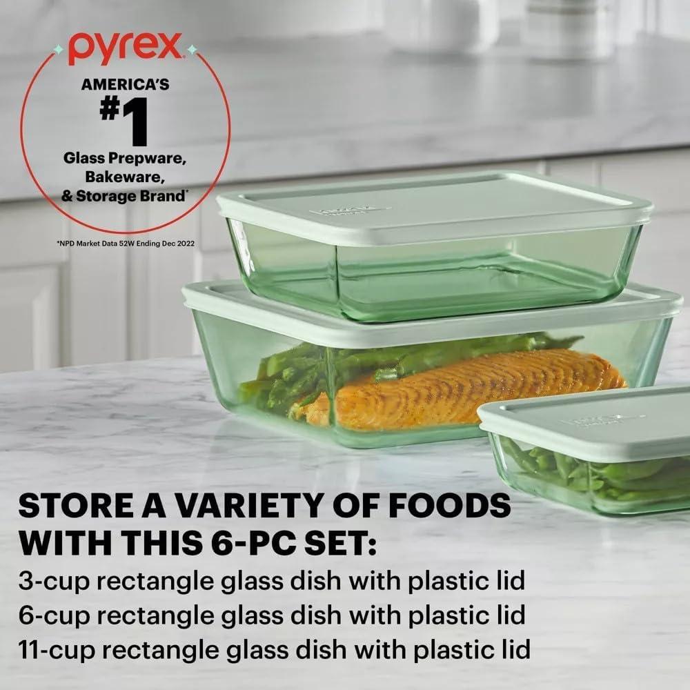 image:imageGreen Tinted 6Piece Rectangle Storage Set with Lids by Pyrex