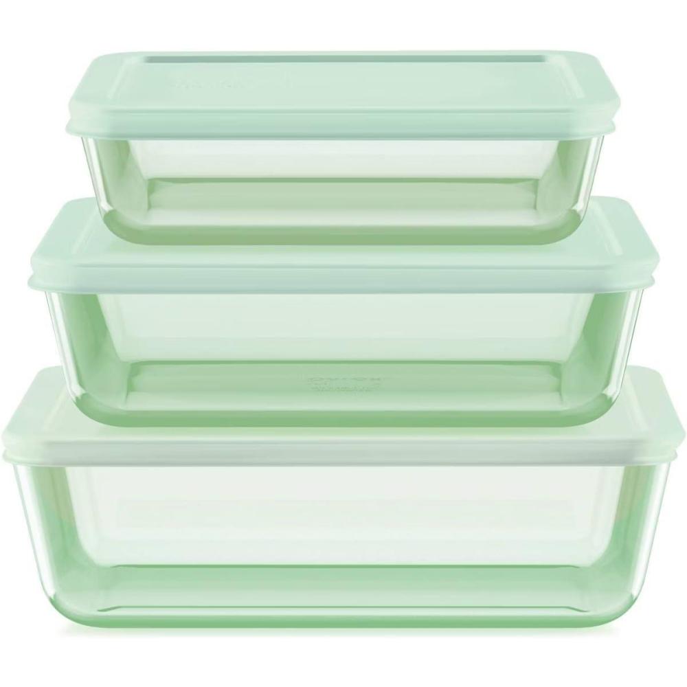image:imageGreen Tinted 6Piece Rectangle Storage Set with Lids by Pyrex