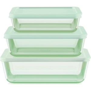 Green Tinted 6-Piece Rectangle Storage Set with Lids by Pyrex