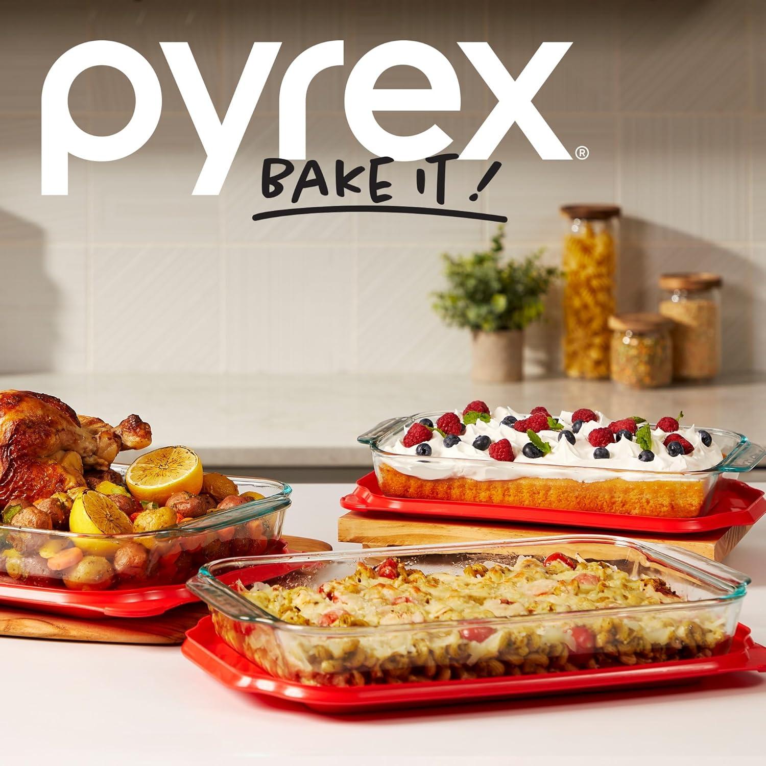 image:imagePyrex Basics 3Pack Glass Baking Dish Set 2QT 3QT 48QT With BPAFree Lids Rectangular Glass Bakeware Dishwasher Microwave Freezer amp PreHeated Oven Safe